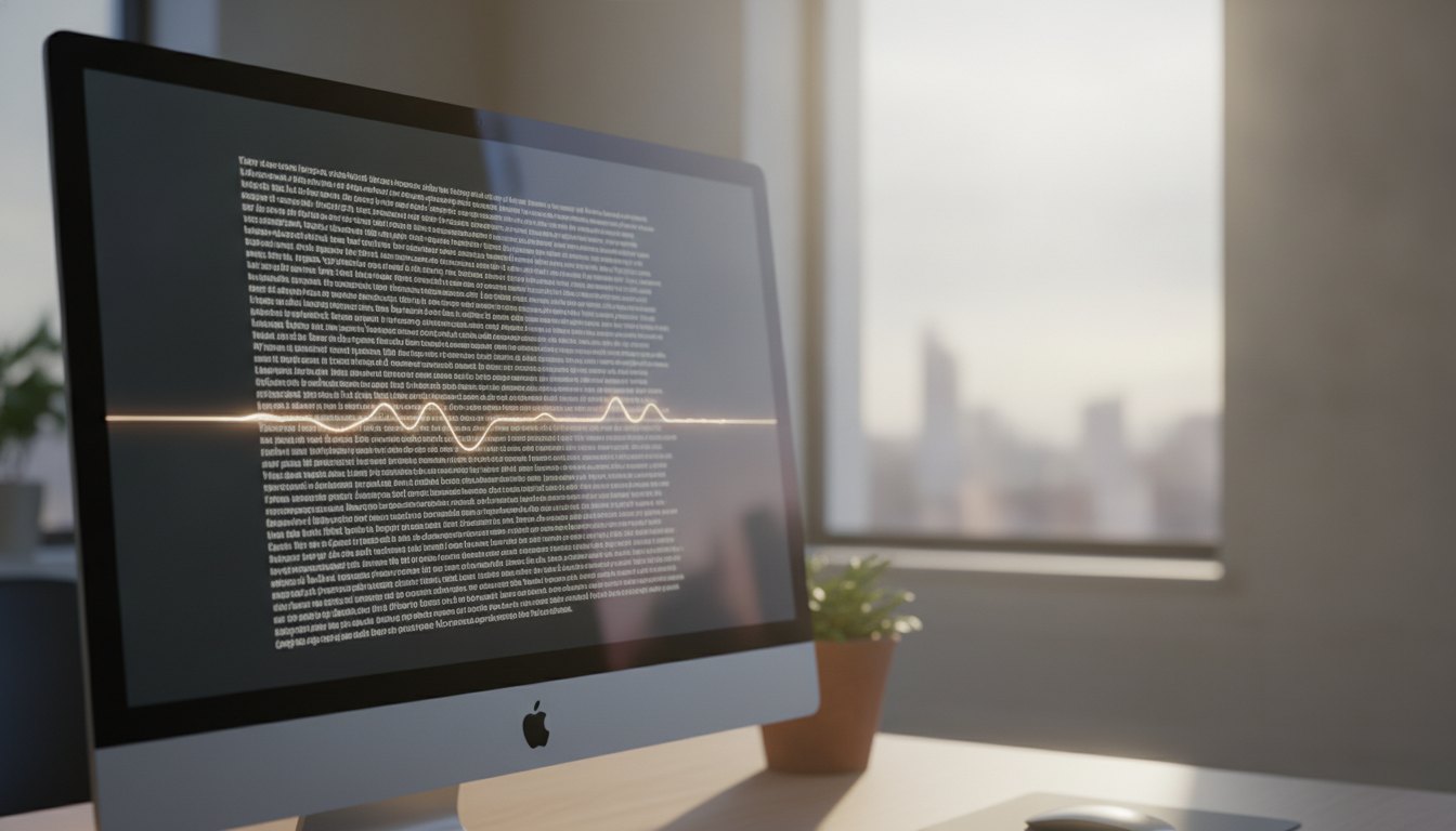tela de computador exibindo um texto longo com uma linha fina animada dividindo os parágrafos